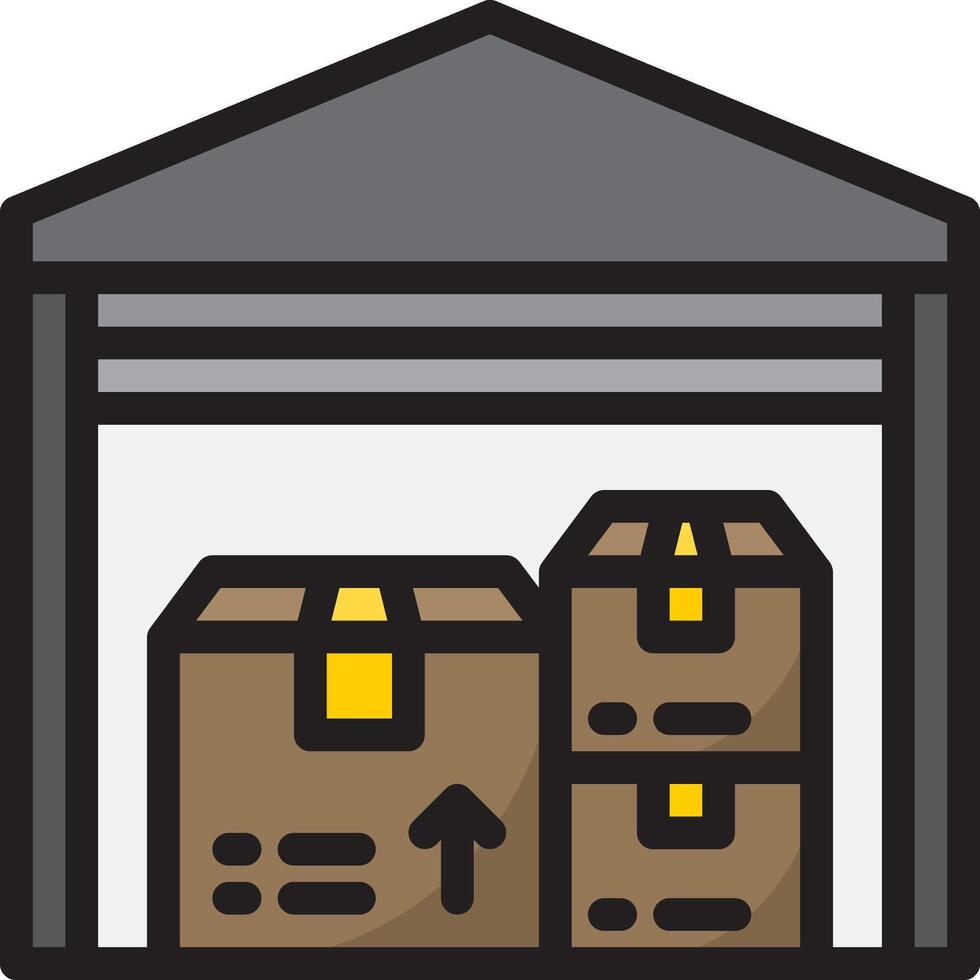 A warehouse with boxes and a yellow arrow vector
