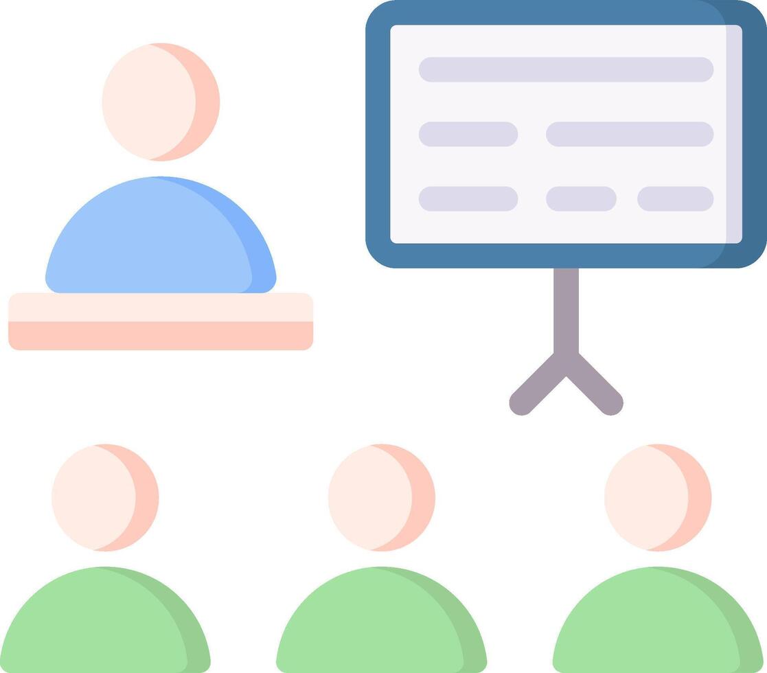 A presentation with people standing around a podium vector