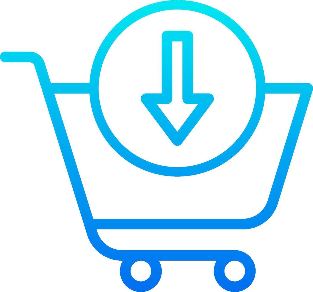 A shopping cart with an arrow pointing down vector