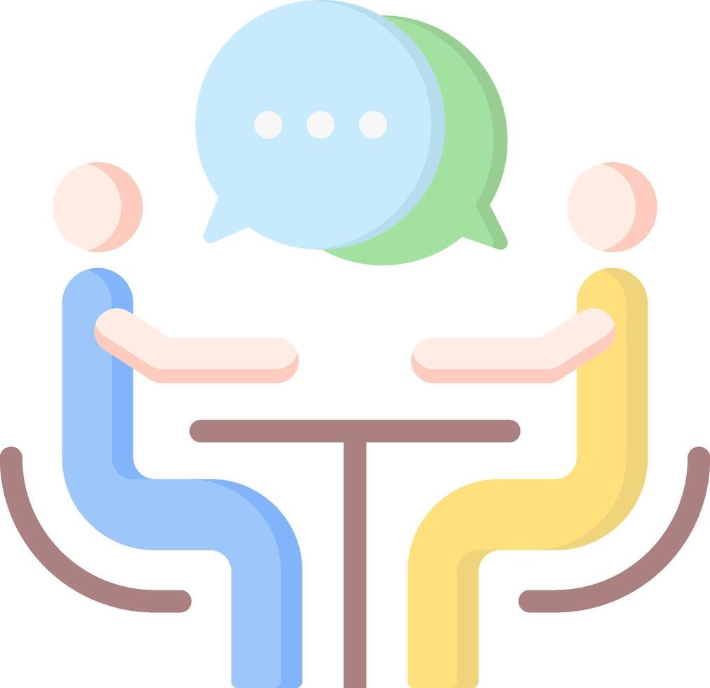 Two people sitting at a table with speech bubbles above them vector