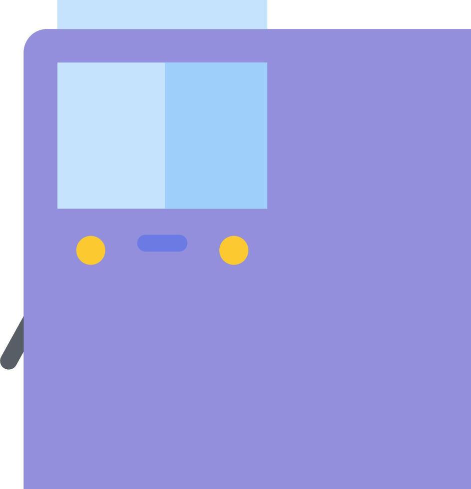 A purple vending machine with a sign on it vector
