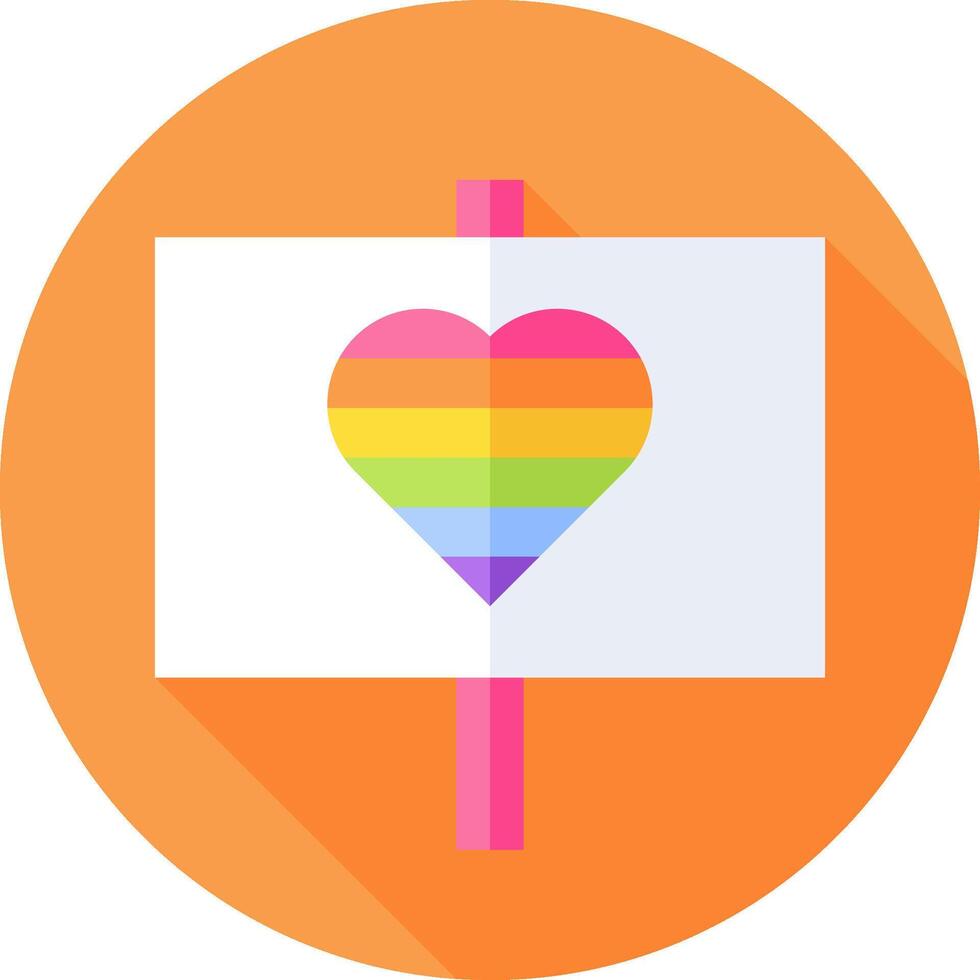 A rainbow heart on a sign with a long shadow vector