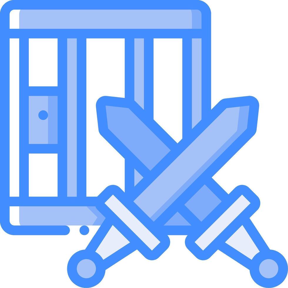 A blue icon with two swords and a box vector