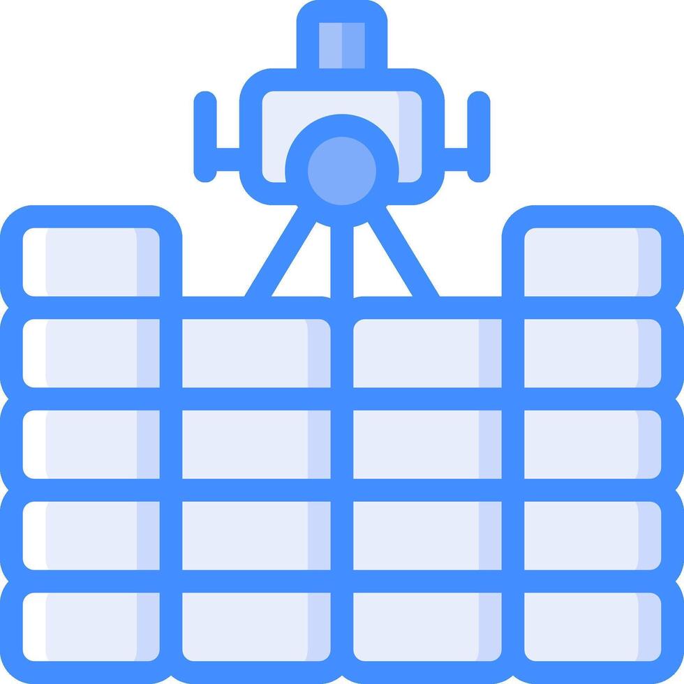 A blue and white image of a camera on top of a stack of boxes vector