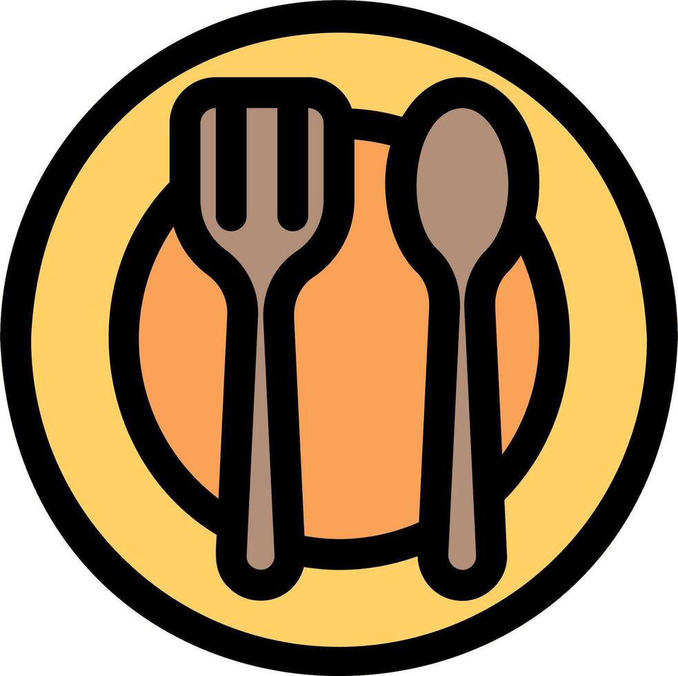 A fork and spoon icon on a yellow plate vector