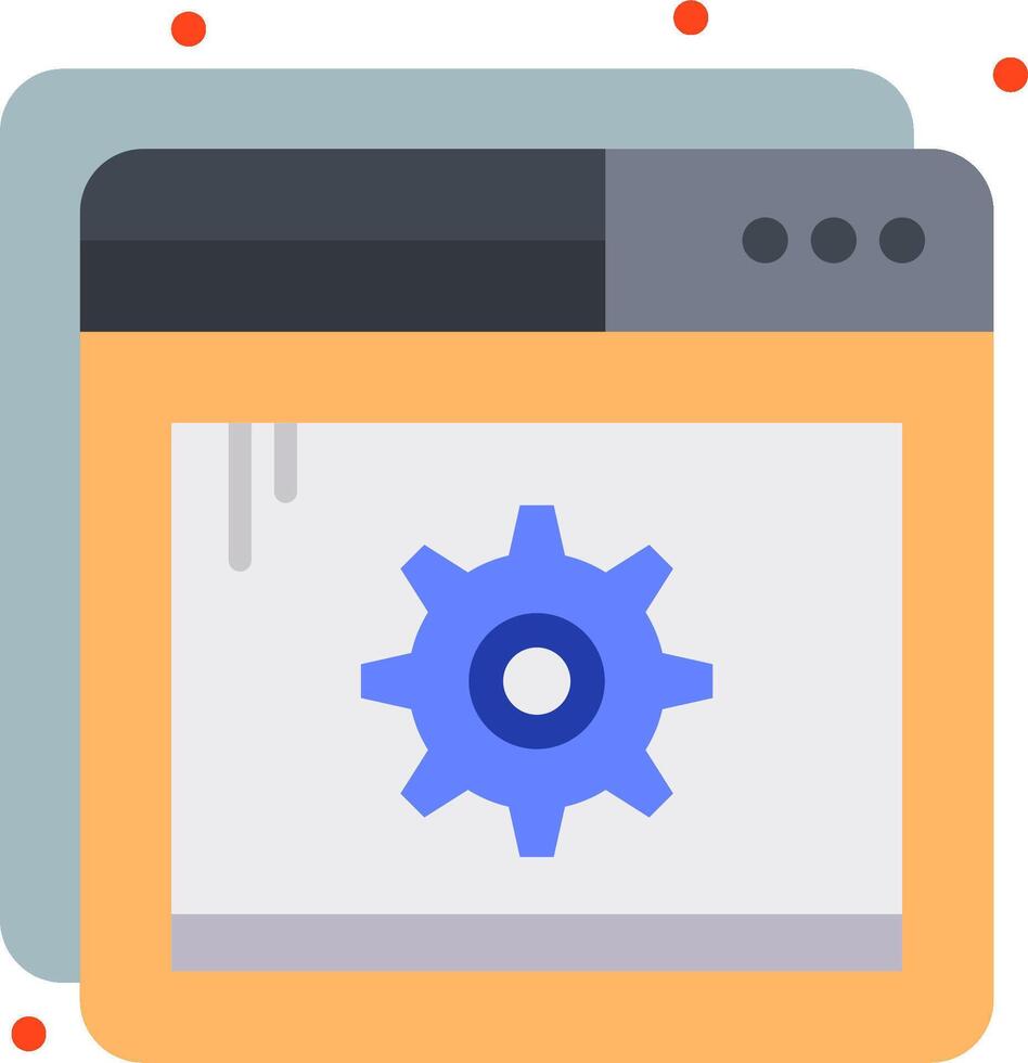 A flat icon of a computer screen with a gear wheel vector
