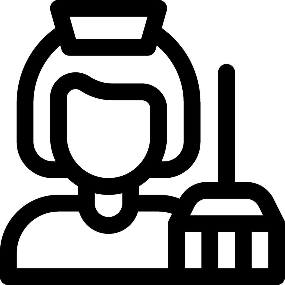 A black and white icon of a woman holding a broom vector