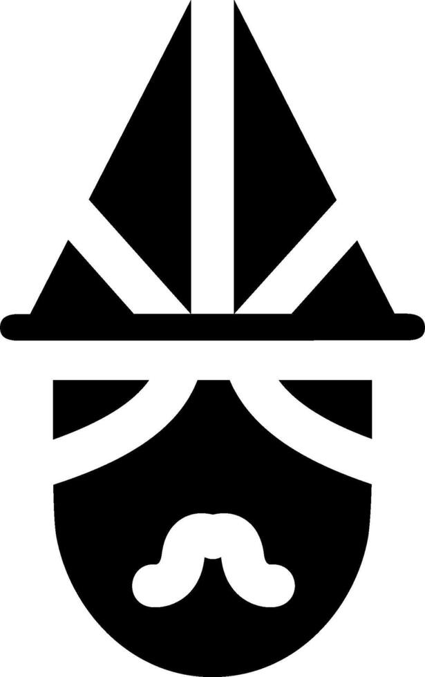 A black and white logo of a man with a hat and mustache vector