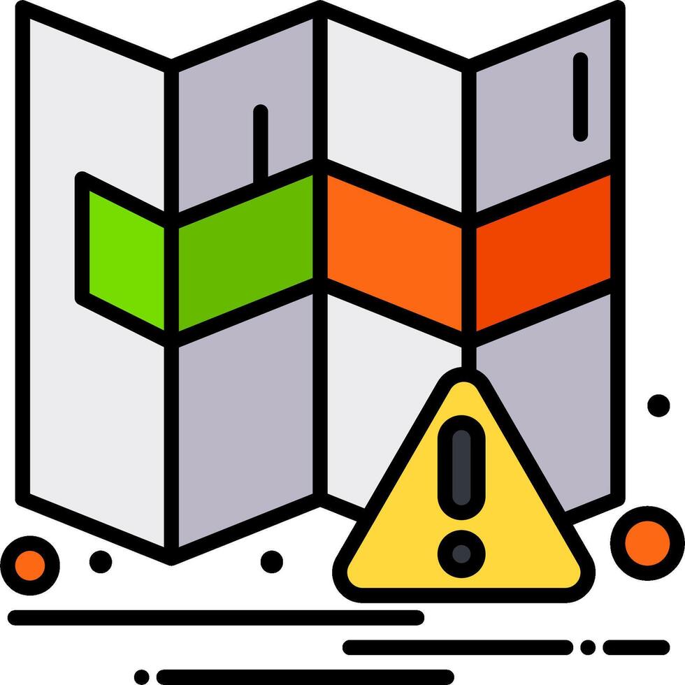 A map with a caution sign and a yellow triangle vector