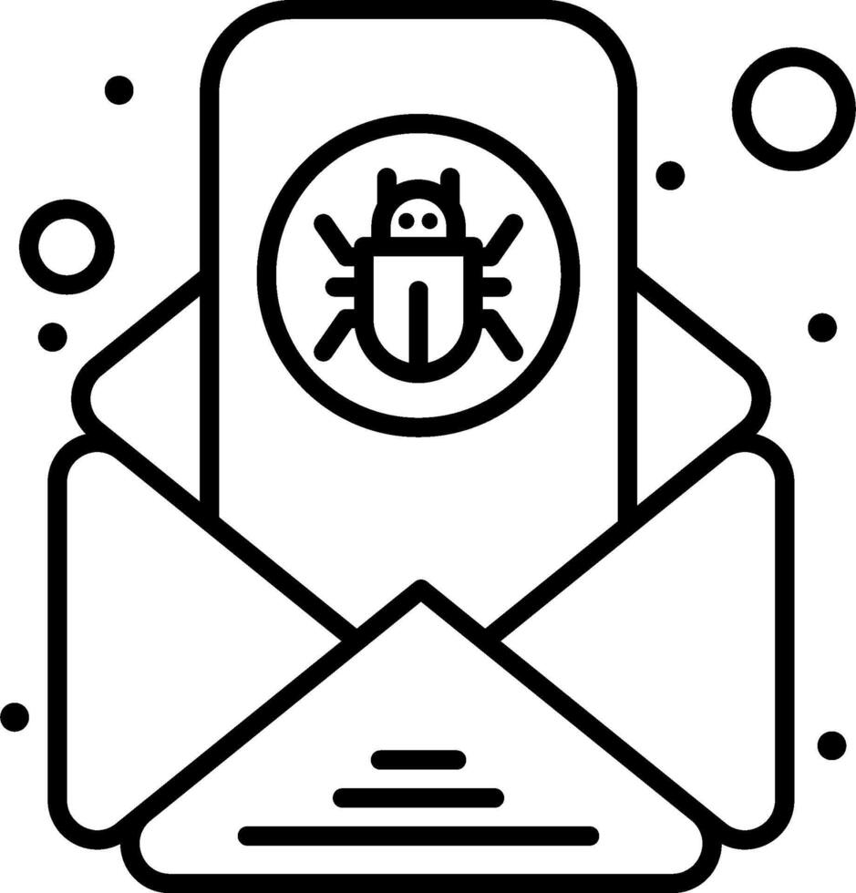A black and white icon of an email with a bug on it vector