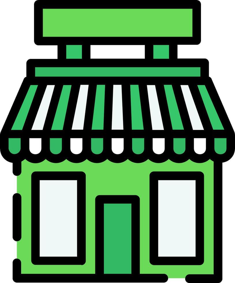 A green building with awnings and a sign vector