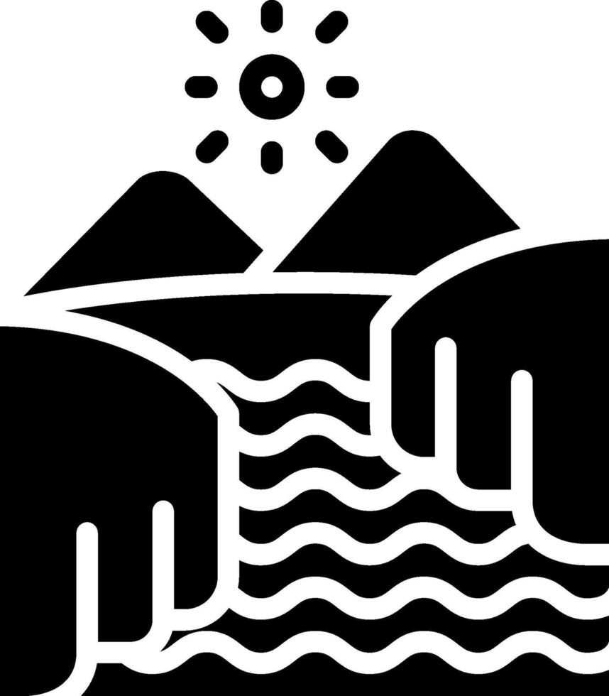 A black and white illustration of a hand holding a mountain vector