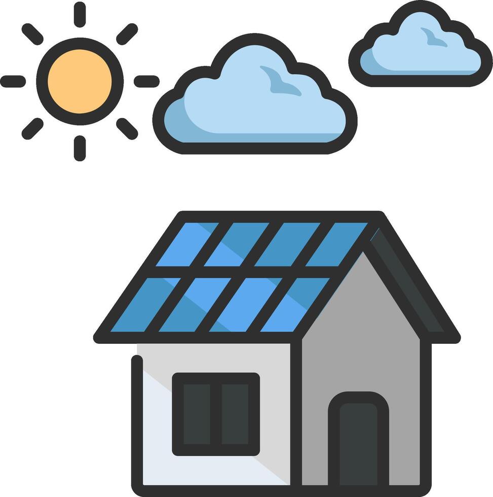 Solar panels on a house and clouds vector