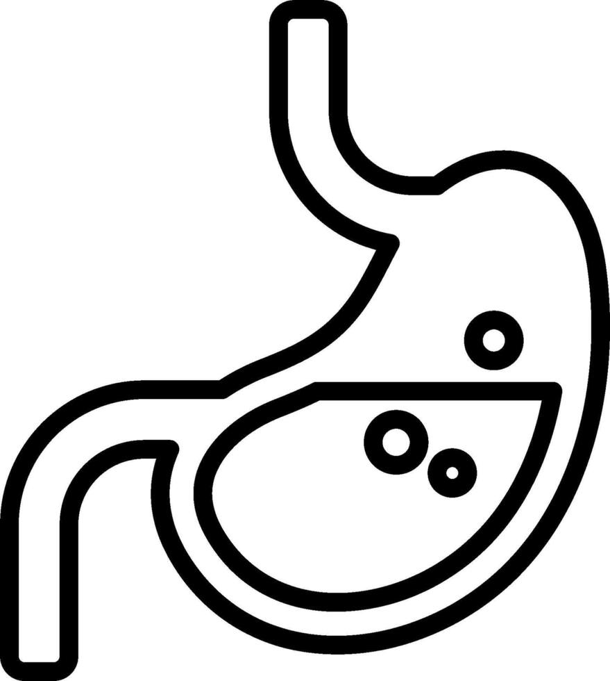 The stomach is shown in a black and white outline vector