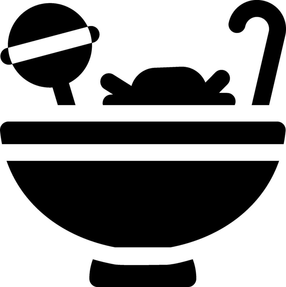 A black and white illustration of a bowl with a spoon and fork vector