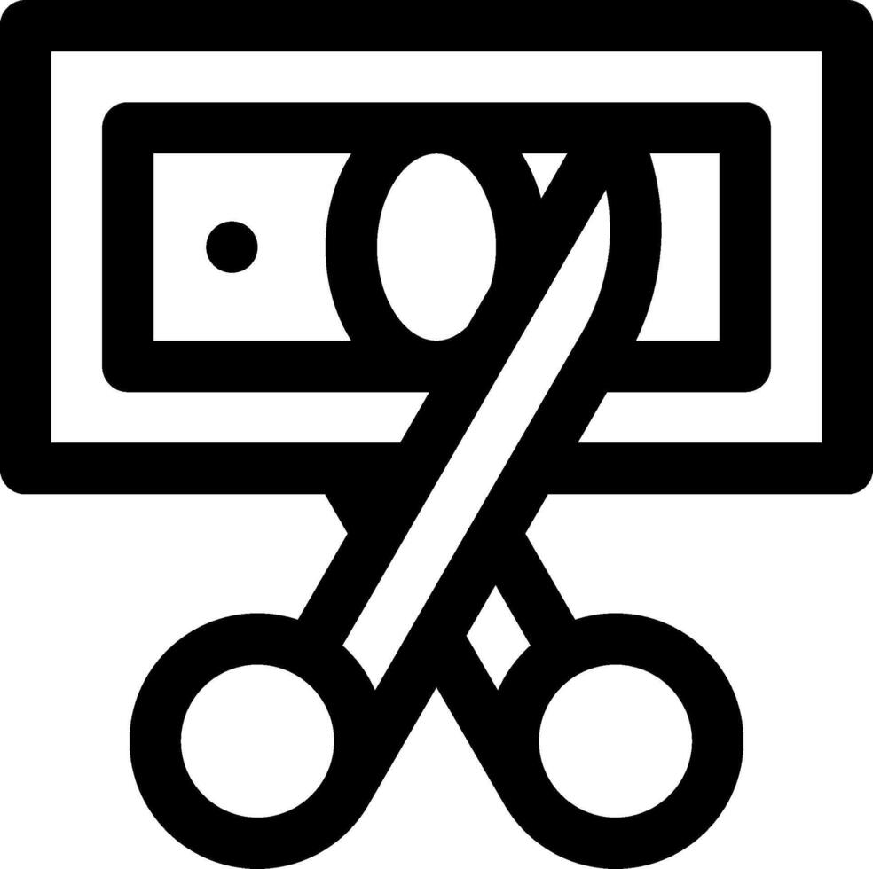 A black and white icon of scissors cutting a dollar bill vector