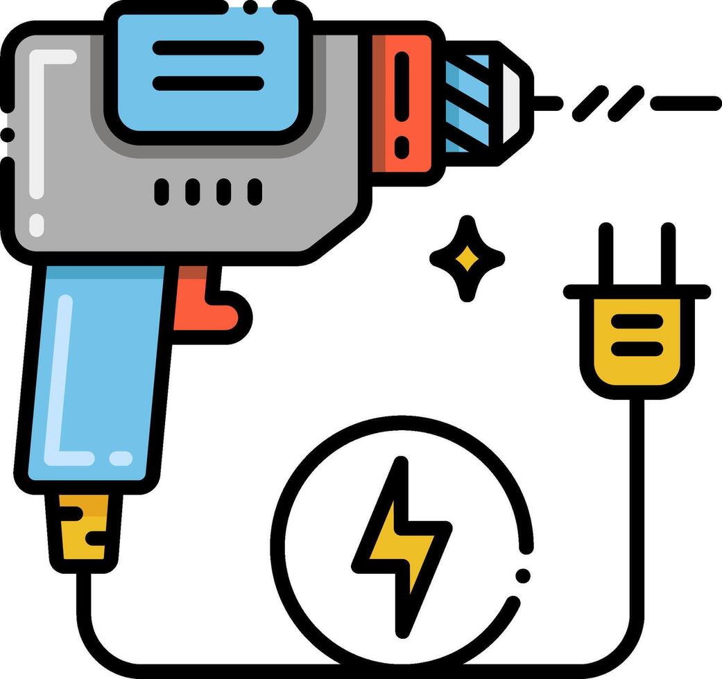 Electric drill with a plug and a lightning bolt vector