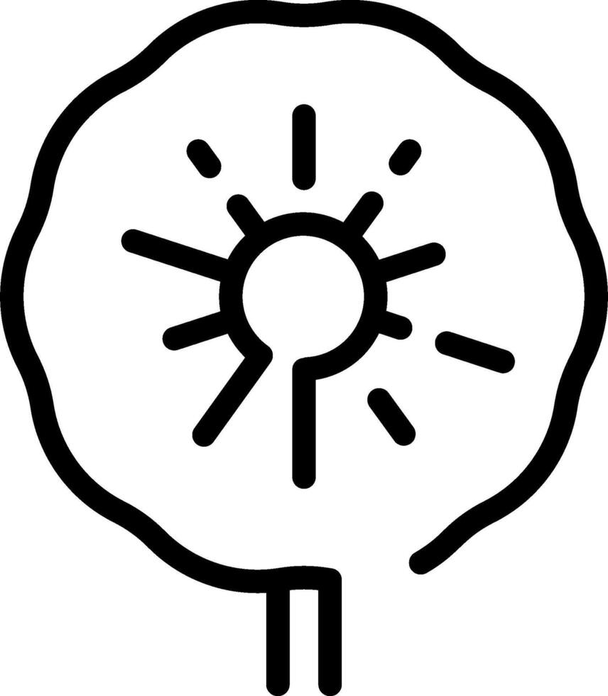 A black and white line drawing of a sun vector