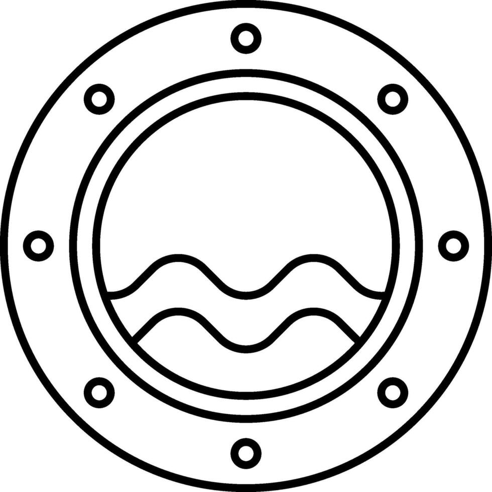 A black and white image of a porthole with waves vector