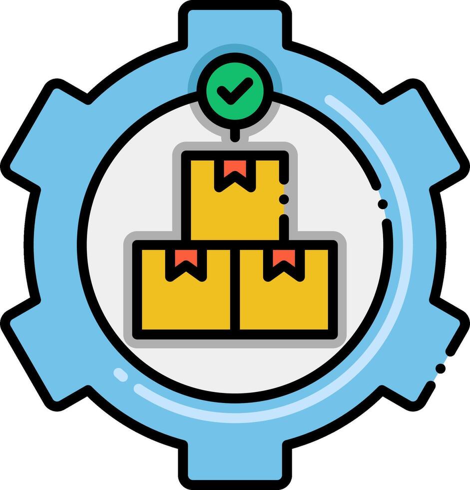A gear with boxes and a check mark on it vector