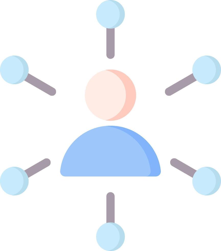 A person is surrounded by circles and connected to other people vector