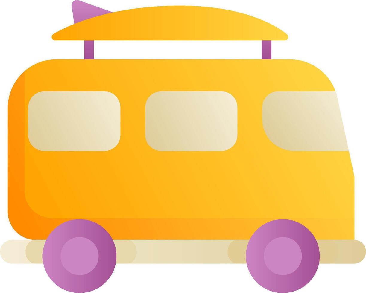 A yellow bus with a surfboard on top vector