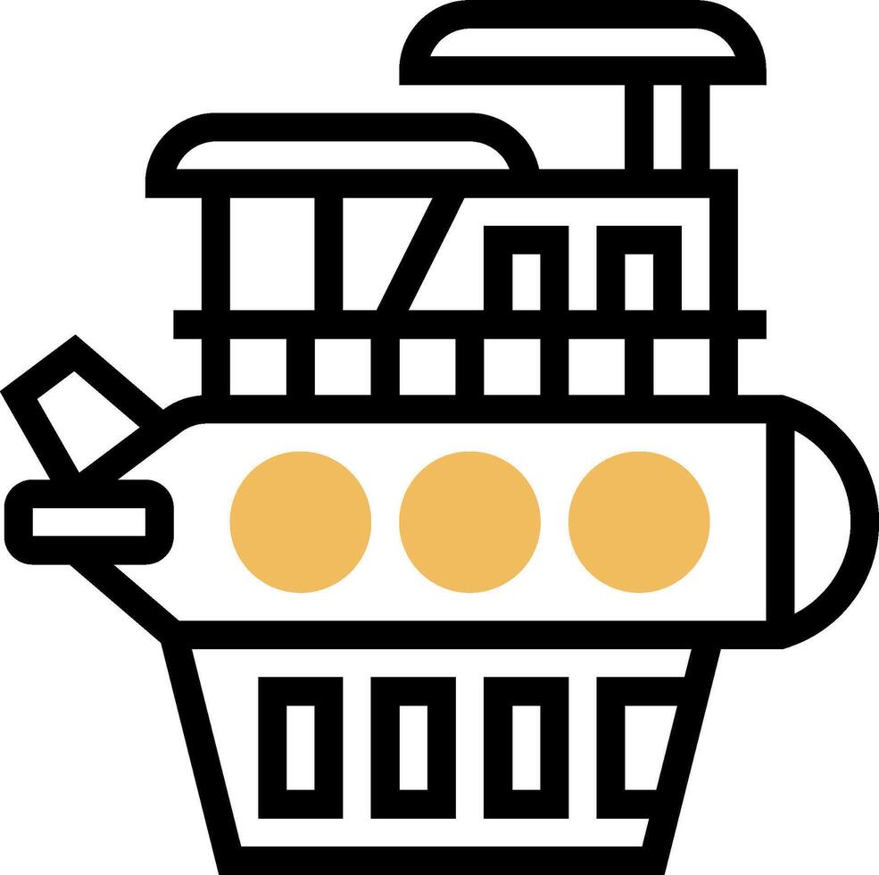 A submarine icon with a yellow dot on top vector