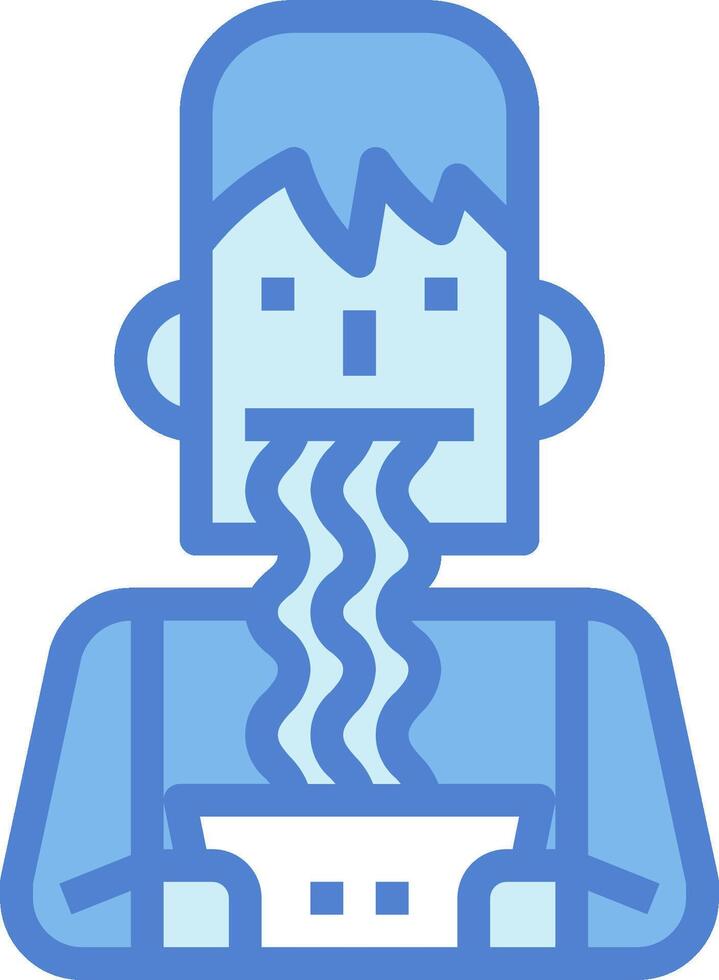 A man with a bowl of noodles in his mouth vector