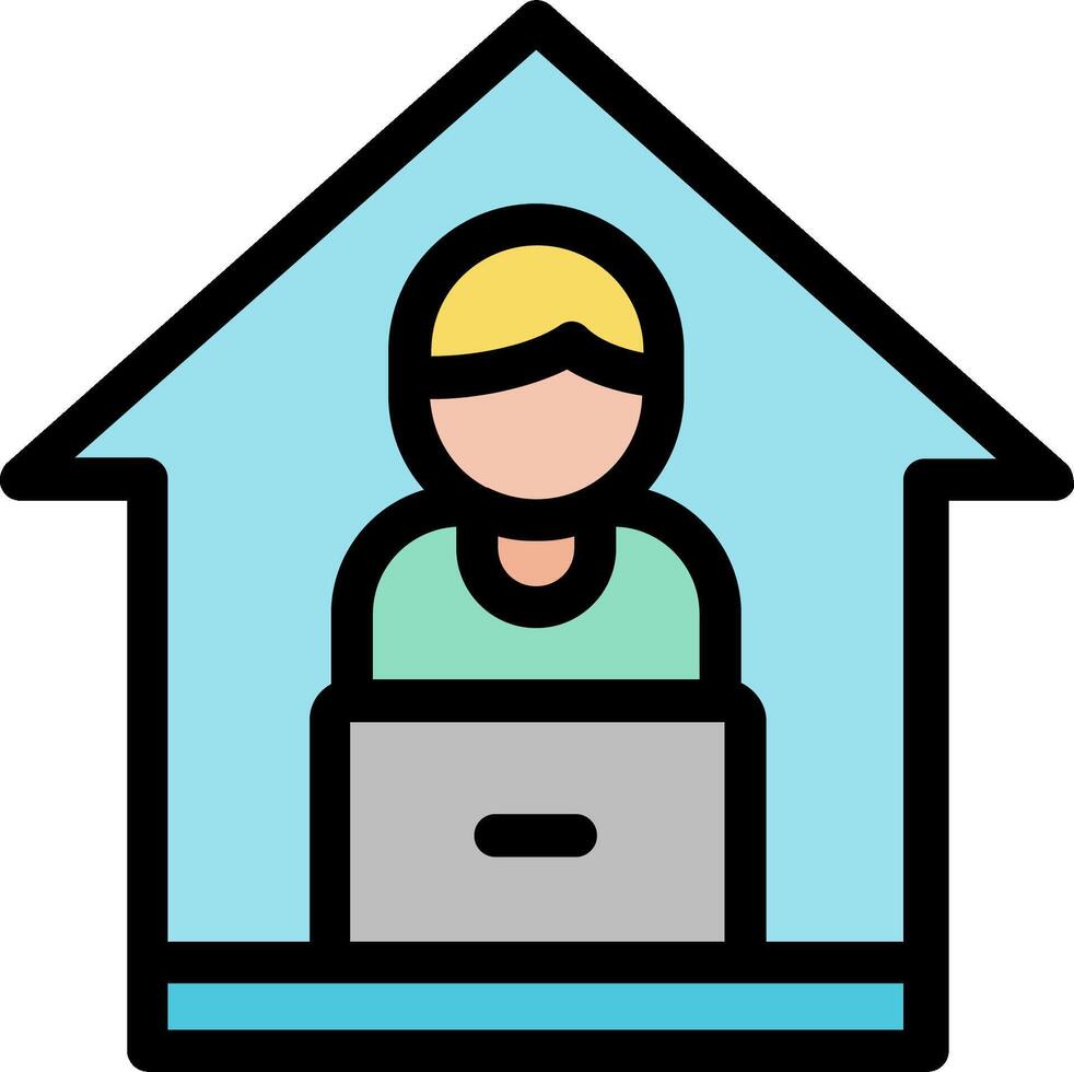 A person sitting in a house with a laptop vector