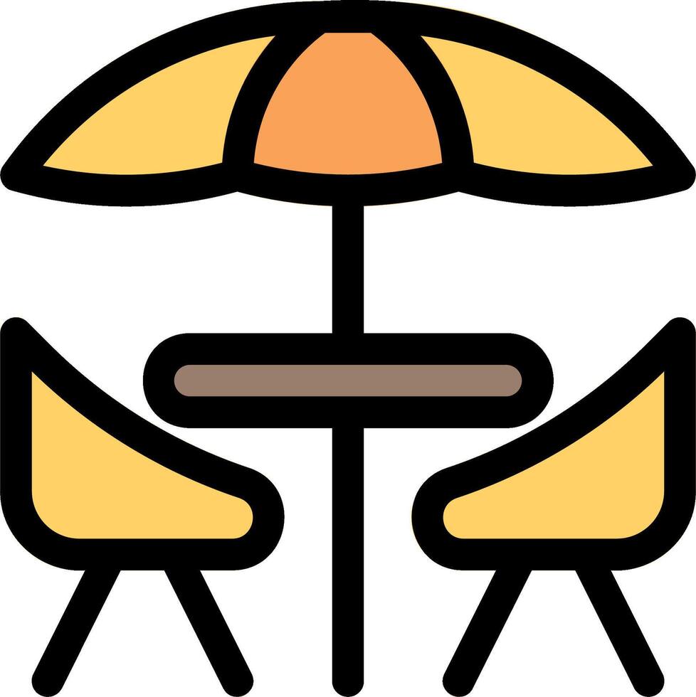 A yellow umbrella and chairs under an umbrella vector