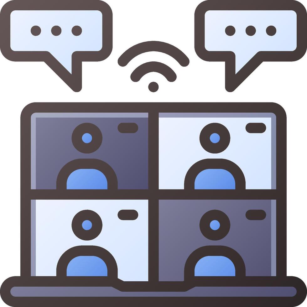 A laptop with two people on it and two speech bubbles vector