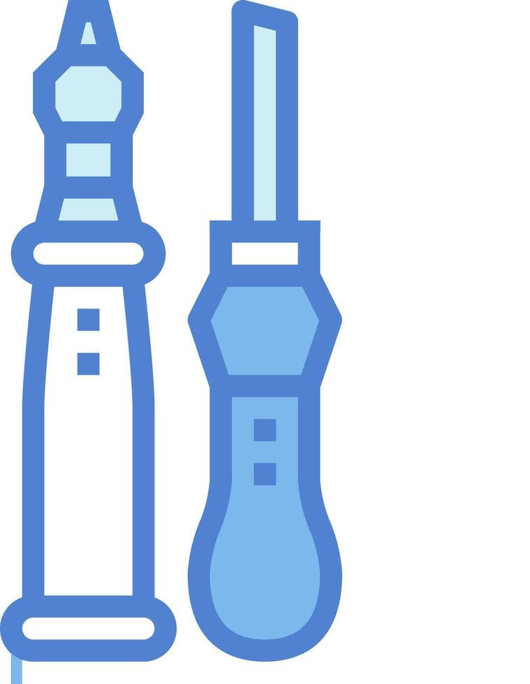 A blue and white drawing of a screwdriver and a light bulb vector