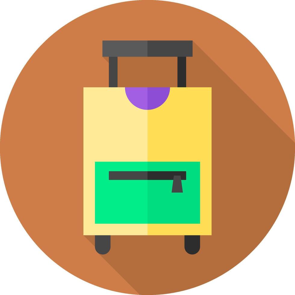A yellow suitcase with green and purple trim vector