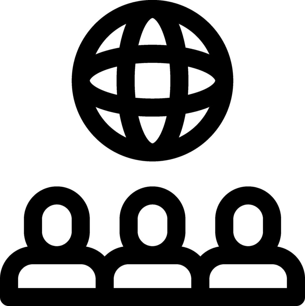 A group of people standing around a globe vector