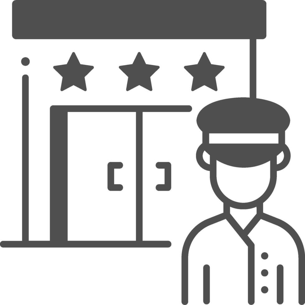A man in uniform standing in front of a hotel vector
