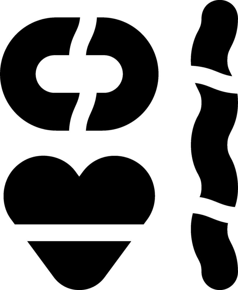A black and white image of a heart and a chain vector