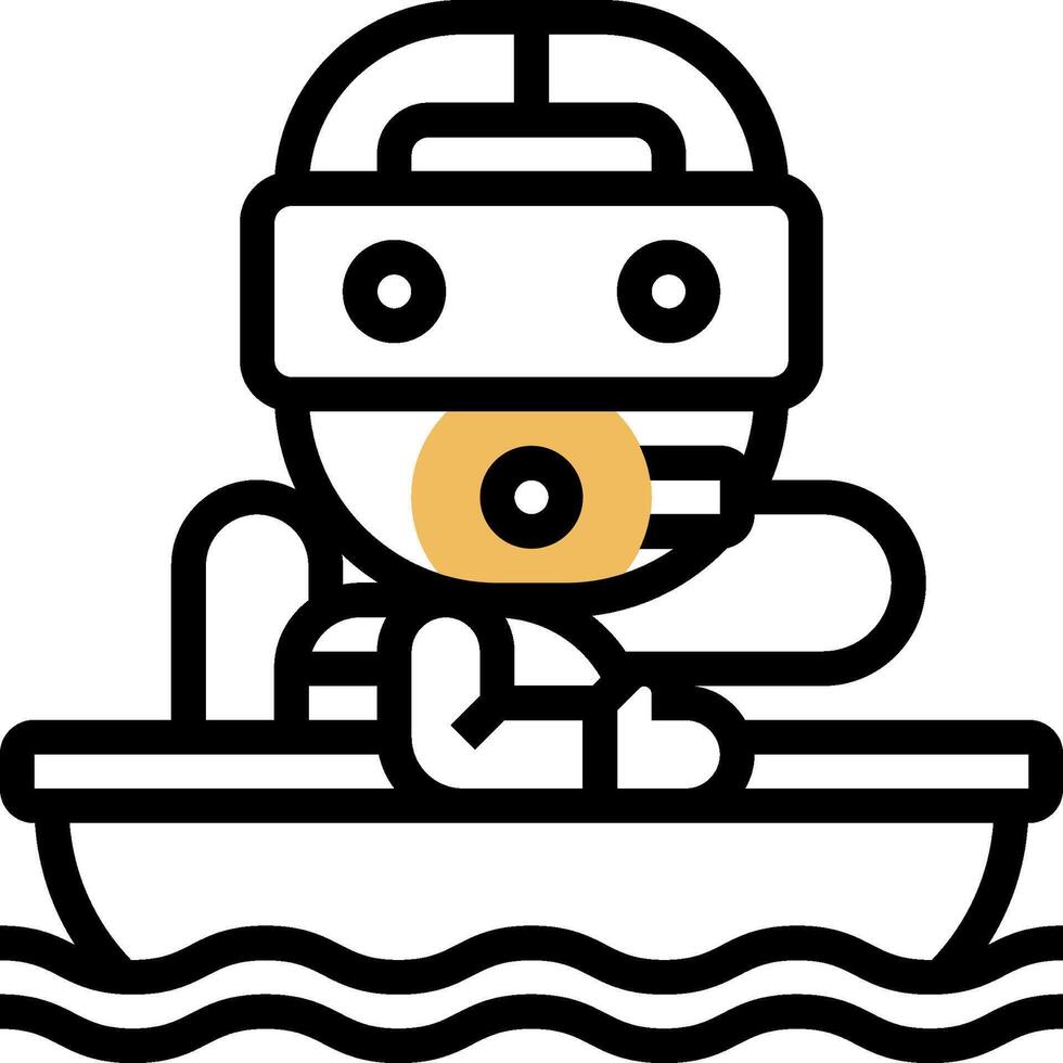 A cartoon man in a boat with a helmet on vector