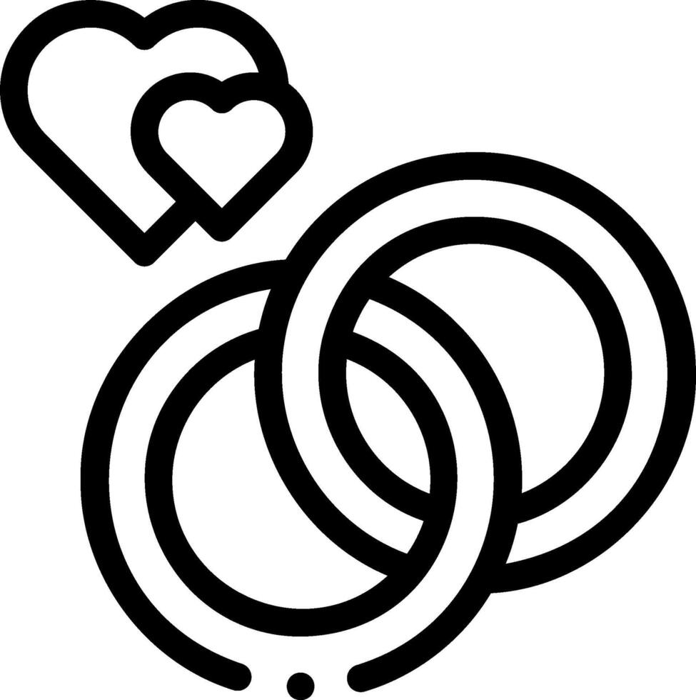 A black and white illustration of two rings with hearts vector