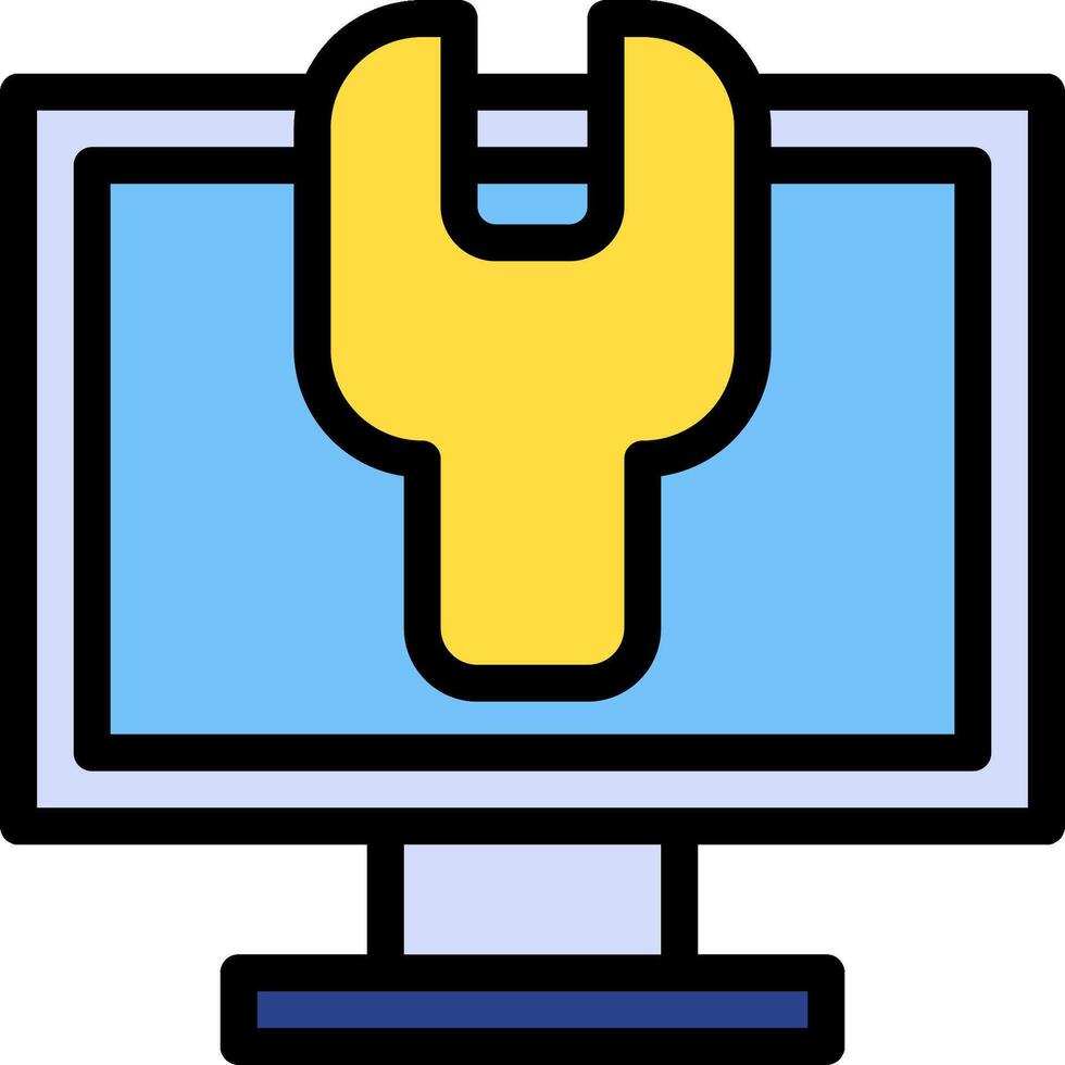 A computer monitor with a wrench on it vector