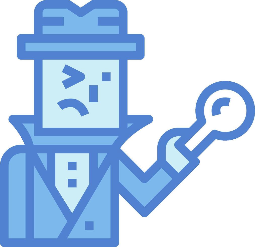 A blue cartoon man holding a magnifying glass vector