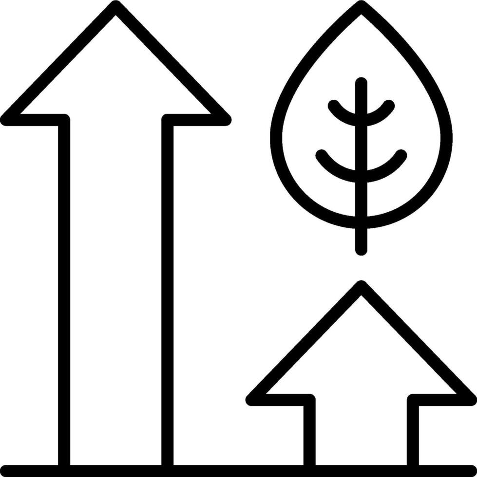 A line drawing of an arrow and a leaf vector
