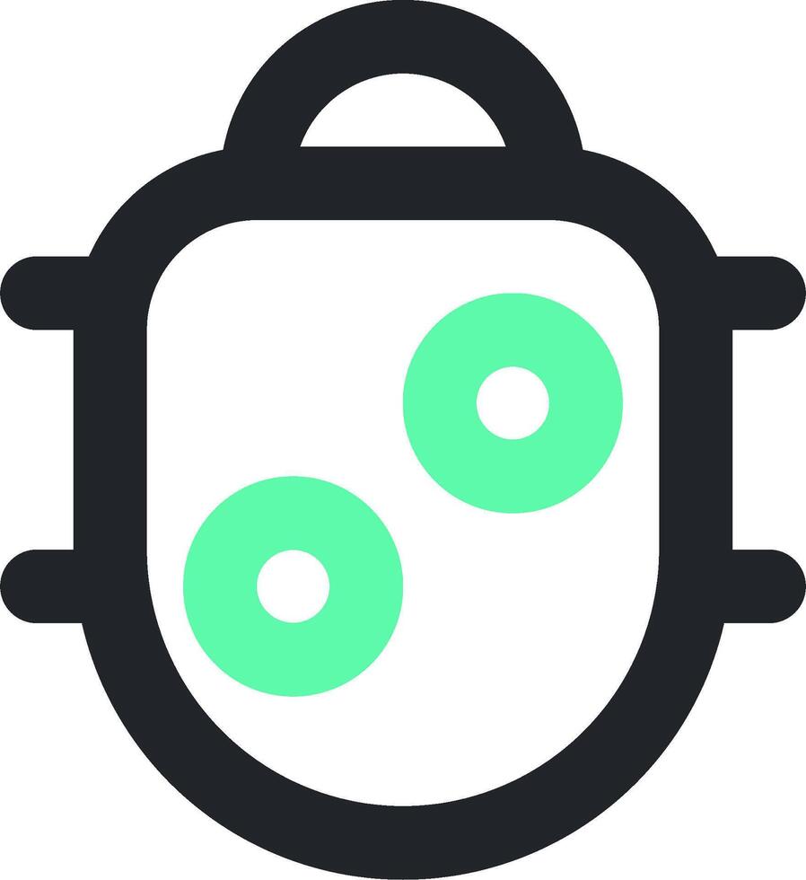 A green and black mask with two circles on it vector