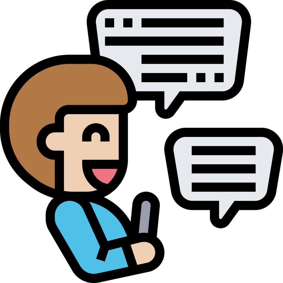 A cartoon man with speech bubbles on his phone vector