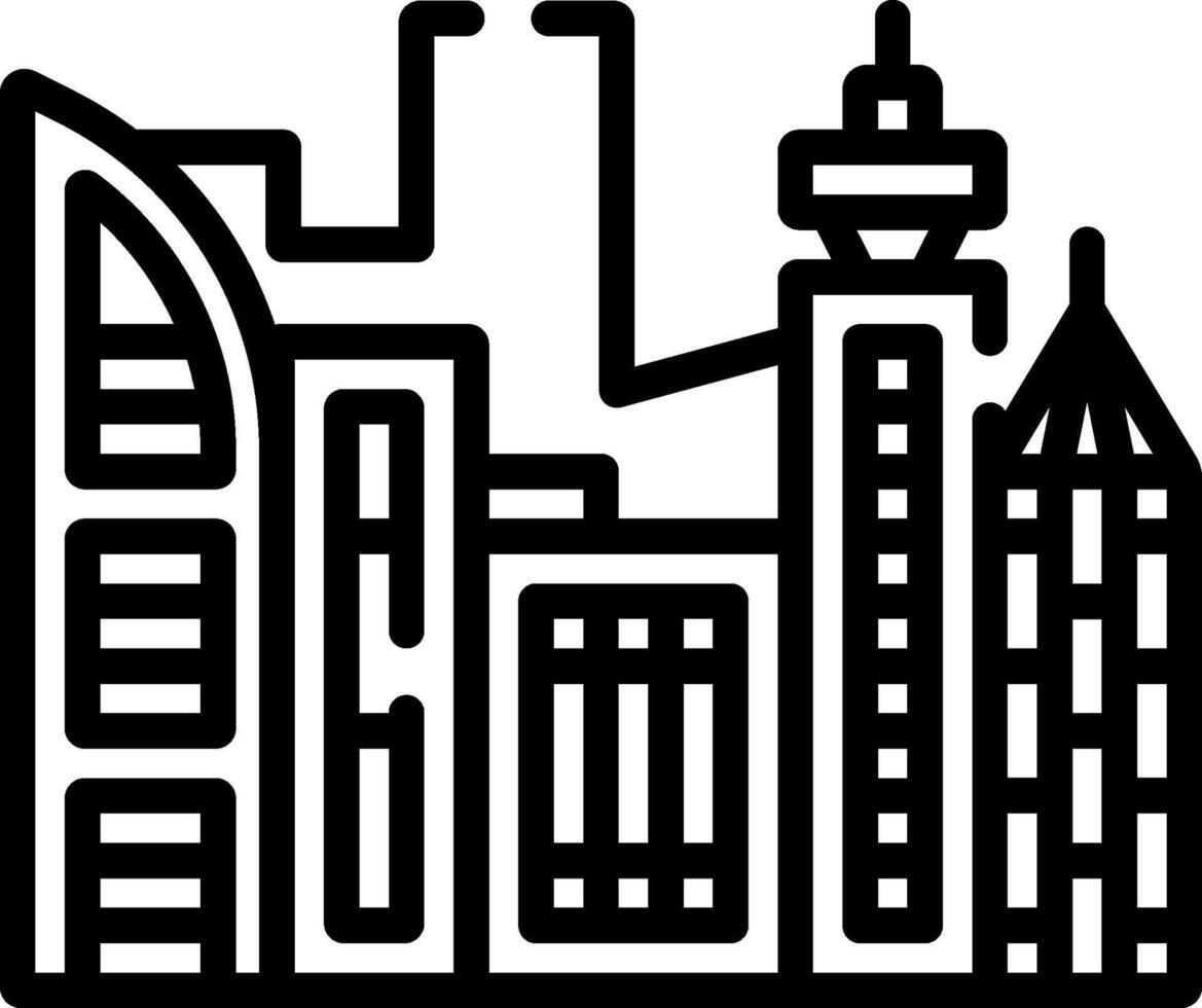 A black and white city skyline icon vector