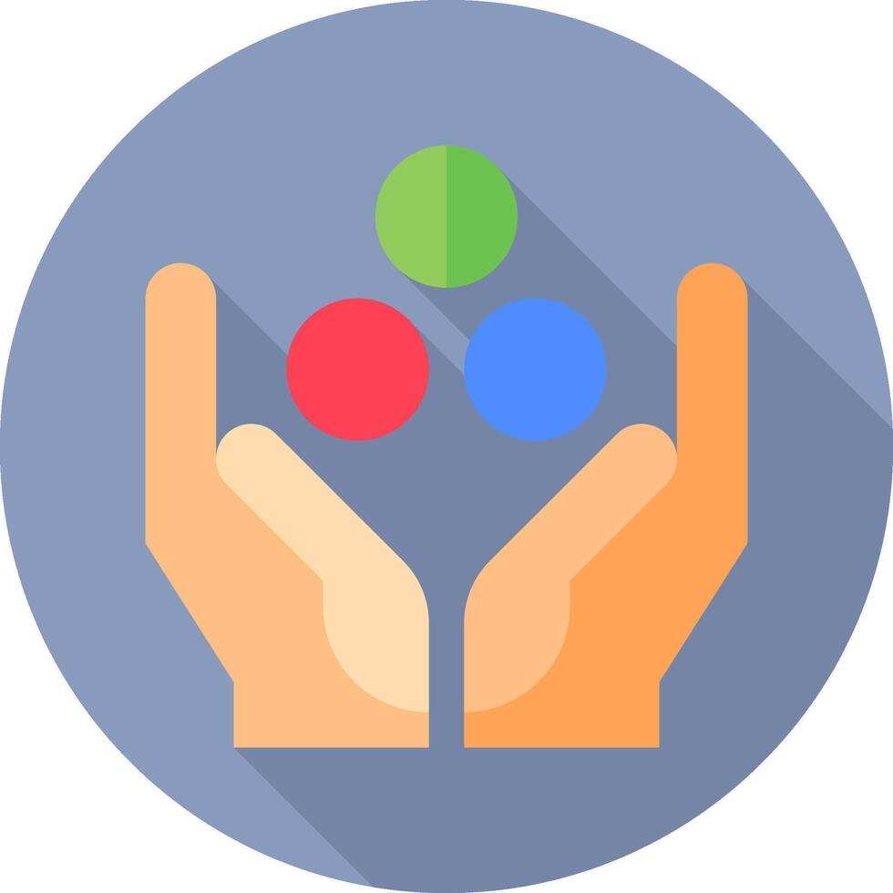 Hands holding colorful spheres in a flat design vector