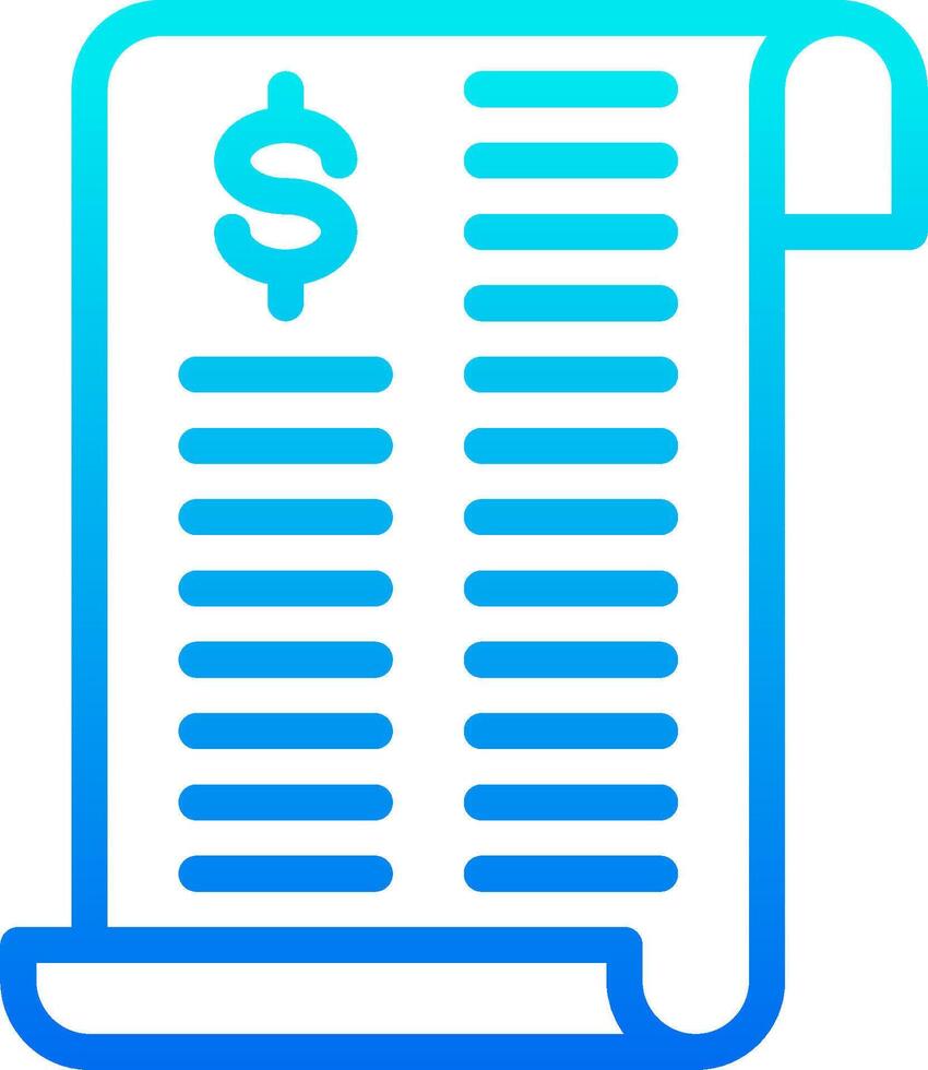 A blue and white icon of a paper document with a dollar sign vector