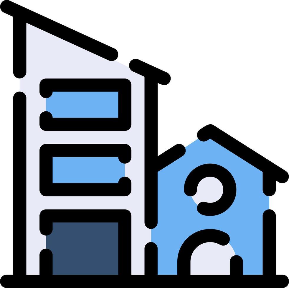 A building icon with a blue and white background vector