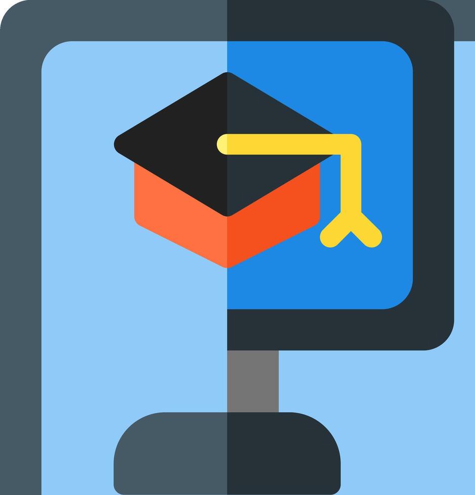 A computer monitor with a graduation cap on it vector