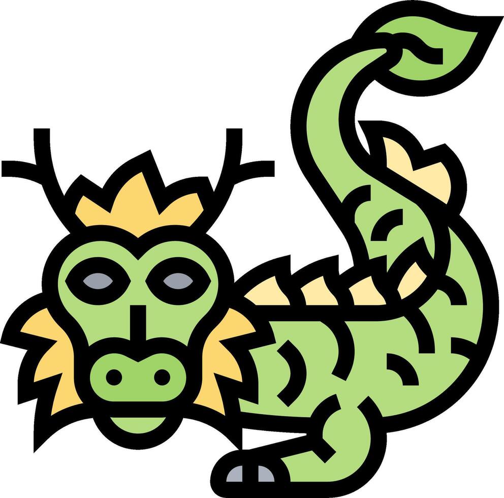 A cartoon green dragon with a yellow tail vector