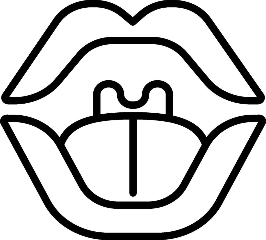 A black and white line drawing of a mouth vector